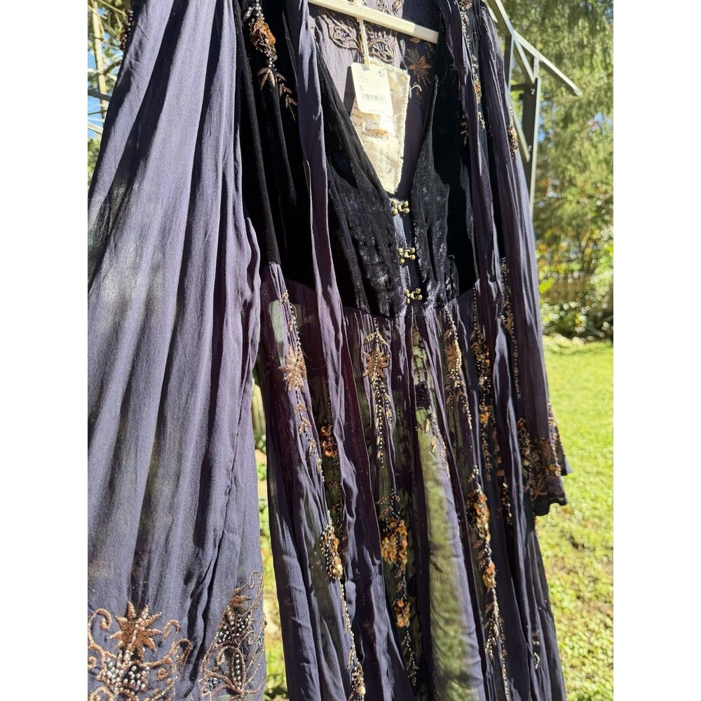 Free People Women’s S Embellished Velvet Maxi Duster Coat Boho Sequin NWT $800 - Picture 15 of 16